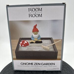 Gnome & Mushroom Zen Garden. Rake, Sand, Faux Mushroom NEW